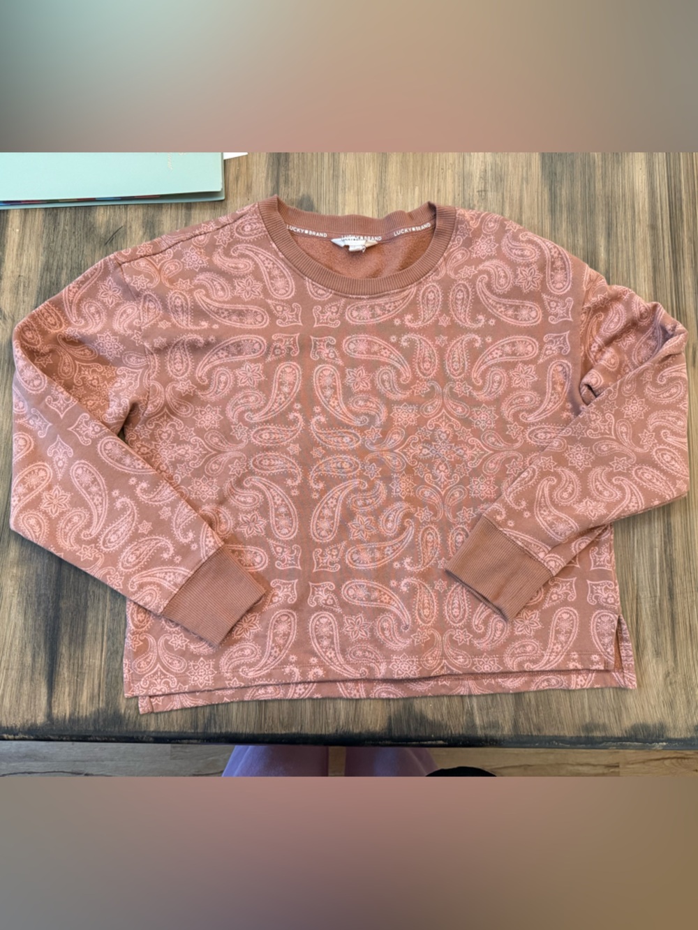 Lucky Brand Paisley Print Long-Sleeve Women's Top in Dusty Rose